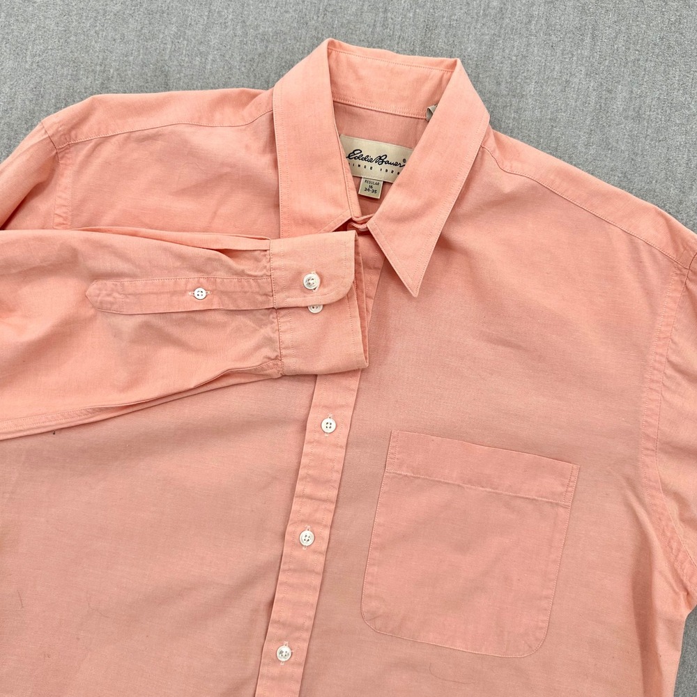 Eddie Bauer Long Sleeve Button Up Shirt Mens 16 34/35 Salmon Pink 100% Cotton